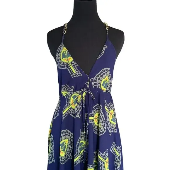 Free People Tricia Fix Spaghetti Strap Chain Navy Boho Maxi Dress Small - Picture 2 of 8